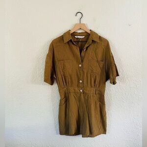 Zara Brown Short-Sleeve Jumpsuit
